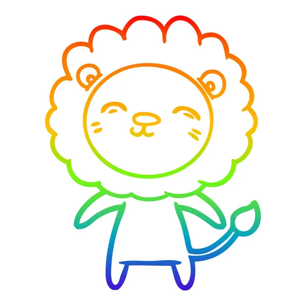 Rainbow gradient line drawing cartoon lion — Stock Vector