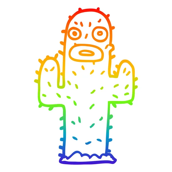 Regenboog gradiënt lijntekening cartoon cactus — Stockvector