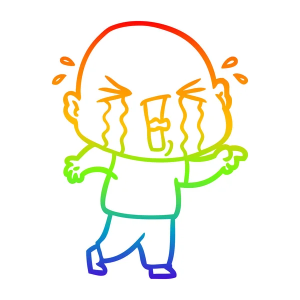 Rainbow gradient line ritning tecknad Crying Bald man — Stock vektor