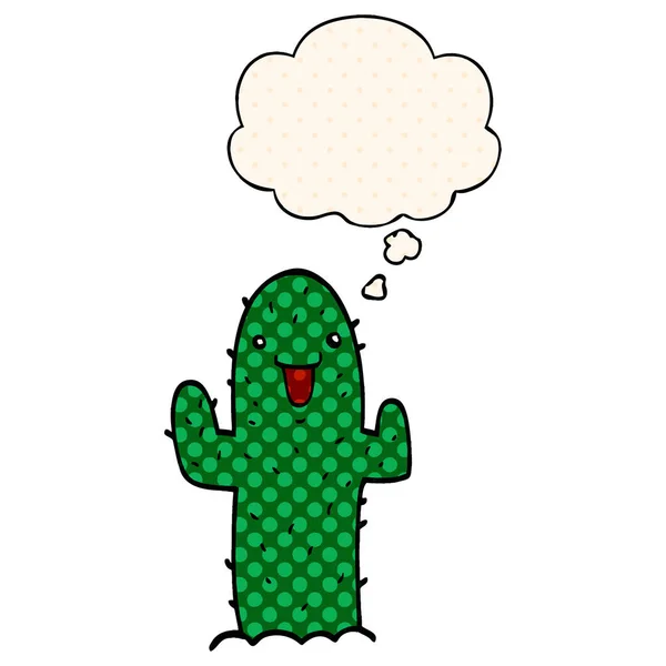 Cartoon-Kaktus und Gedankenblase im Comic-Stil — Stockvektor