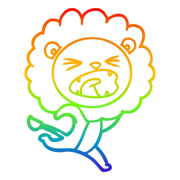 Rainbow gradient ligne dessin dessin animé en cours d'exécution lion — Image vectorielle