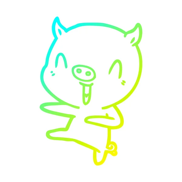 Cold gradient line drawing cartoon pig dancing — Stock Vector