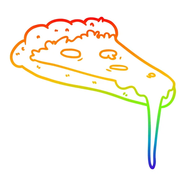Línea de gradiente arco iris dibujo de dibujos animados rebanada de pizza — Vector de stock