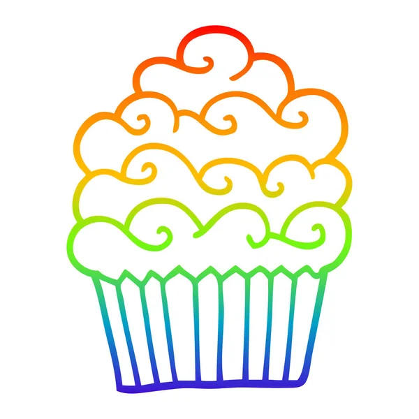 Rainbow gradient ligne dessin dessin animé vanille cupcake — Image vectorielle