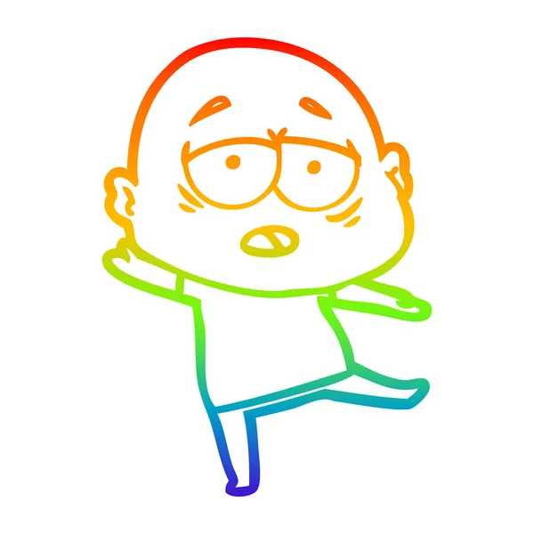 Rainbow gradient ligne dessin dessin animé fatigué chauve homme — Image vectorielle