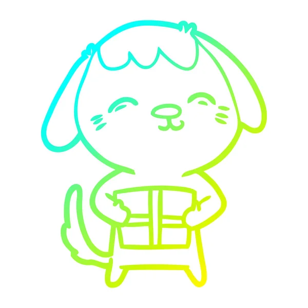 Studená přechodová linie kreslení šťastný kreslený pes — Stockový vektor
