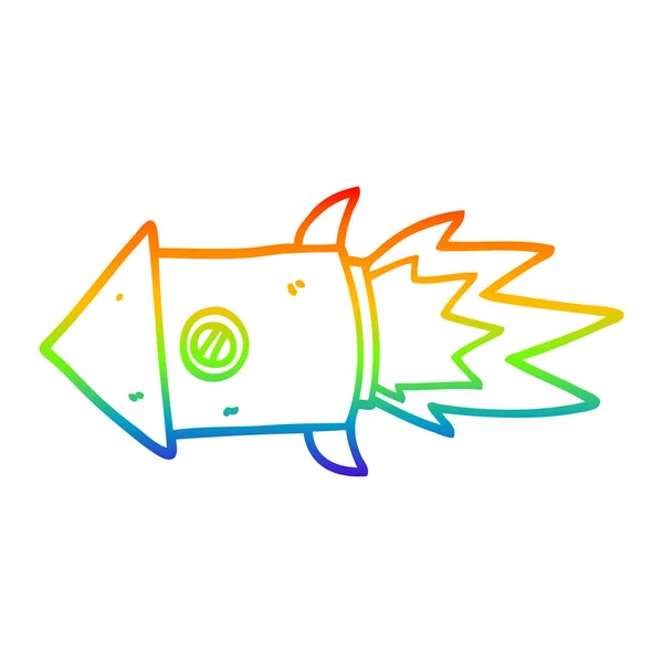 Arco-íris linha gradiente desenho cartoon espaço foguete — Vetor de Stock