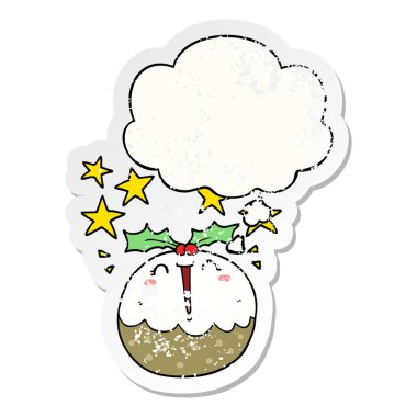 sevimli karikatür mutlu noel puding ve bir dis olarak kabarcık düşünce