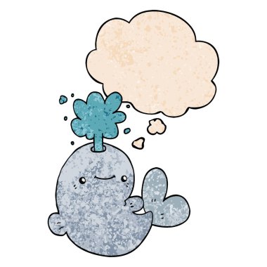 karikatür balina spouting su ve grunge textur düşünce balonu