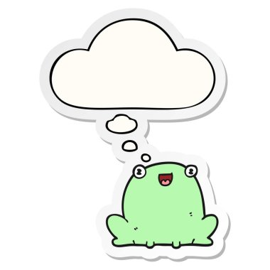 karikatür kurbağa ve baskılı bir etiket olarak kabarcık düşünce