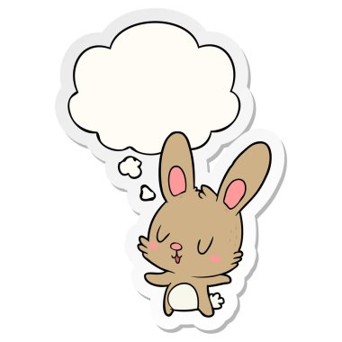 sevimli karikatür tavşan ve baskılı bir etiket olarak kabarcık düşünce