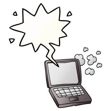 düzgün degrade sty karikatür dizüstü bilgisayar ve konuşma balonu