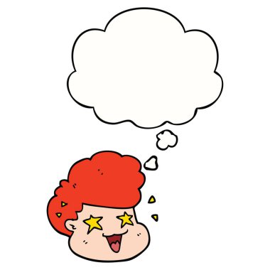 karikatür heyecanlı çocuk ve düşünce balonu