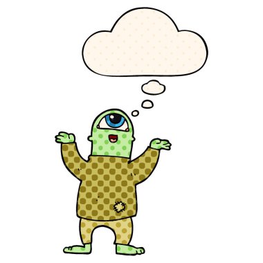 çizgi film cadılar bayramı canavarı ve çizgi roman tarzında düşünce balonu