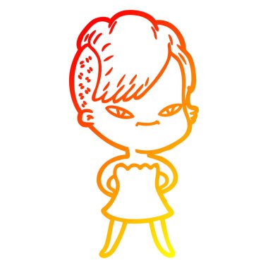 hipster haircu ile sevimli karikatür kız çizim sıcak degrade çizgi çizim