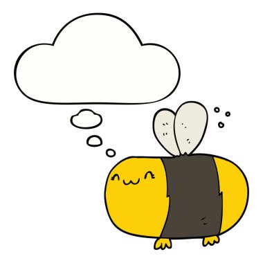 sevimli karikatür arı ve düşünce balonu