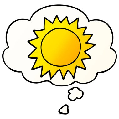 çizgi film güneşi ve pürüzsüz degrade tarzında düşünce balonu