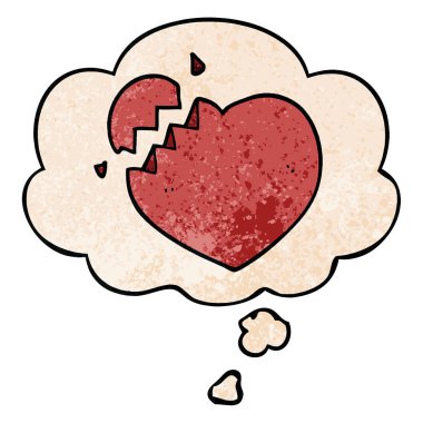 karikatür kırık kalp ve grunge doku patter düşünce balonu