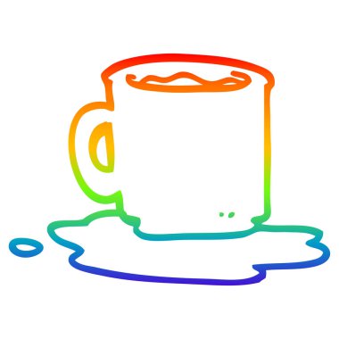 gökkuşağı gradyan çizgi çizim çay dökülen kupa karikatür