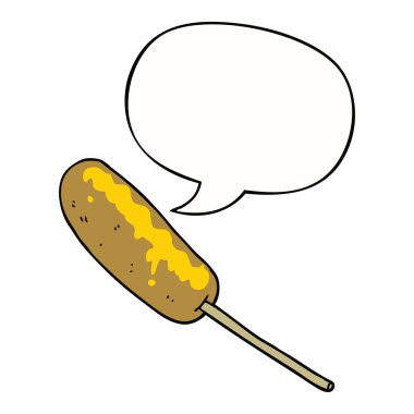 bir sopa ve konuşma balonu üzerinde karikatür hotdog