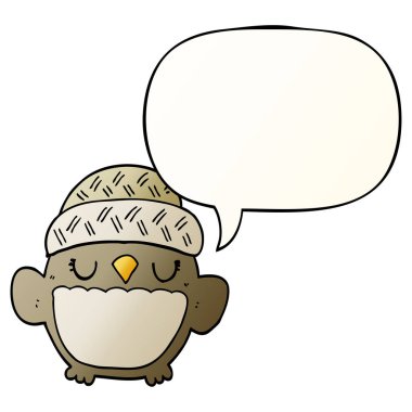 düzgün degrade sty şapka ve konuşma balonu sevimli karikatür baykuş