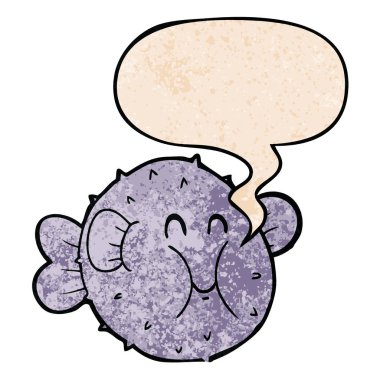 retro doku tarzında karikatür kirpi balık ve konuşma balonu