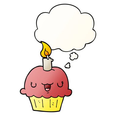karikatür cupcake ve pürüzsüz degrade tarzında düşünce balonu