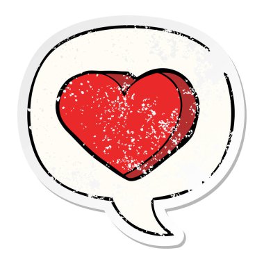 karikatür aşk kalp ve konuşma balonu sıkıntılı etiket