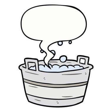 karikatür eski tin banyo su ve konuşma balonu dolu