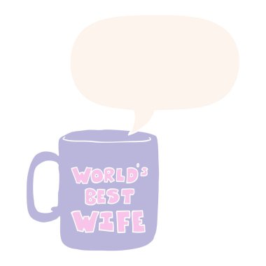 retro tarzında dünyanın en iyi karısı kupa ve konuşma balonu