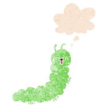 retro dokulu tarzda karikatür tırtıl ve düşünce balonu