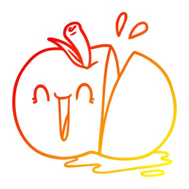 sıcak degrade çizgi çizim mutlu karikatür dilimlenmiş elma