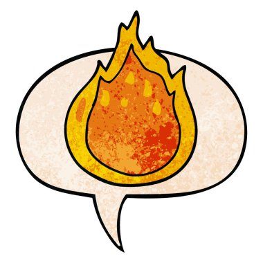 retro doku tarzında karikatür yangın ve konuşma balonu