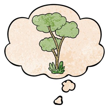 karikatür ağacı ve grunge doku desen tarzında düşünce balonu