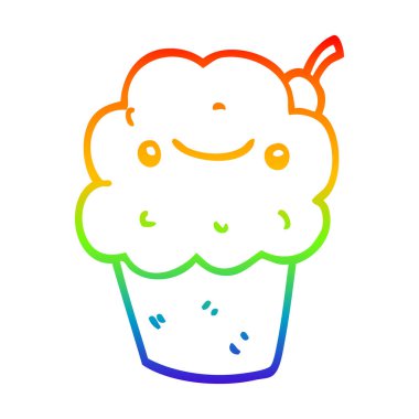 gökkuşağı degrade çizgi çizim karikatür cupcake