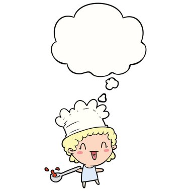 karikatür şef ve düşünce balonu