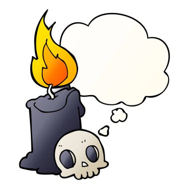 karikatür kafatası ve mum ve pürüzsüz degrade s düşünce balonu