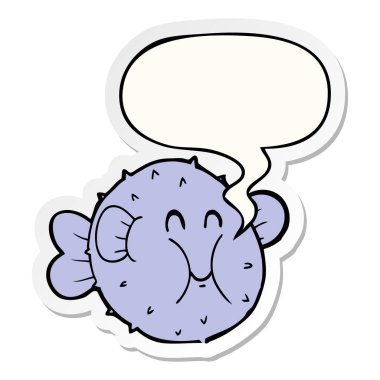 karikatür kirpi balık ve konuşma kabarcık etiket