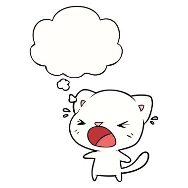 karikatür kedi ağlama ve düşünce balonu