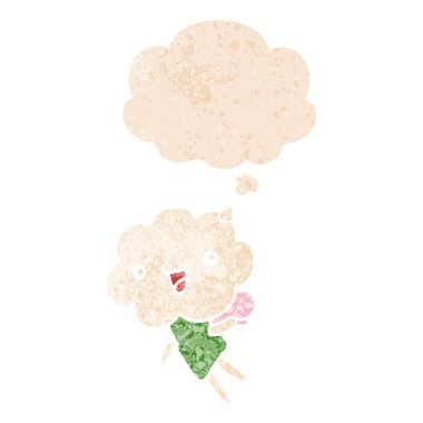 karikatür bulut kafa yaratık ve retro dokulu düşünce balonu