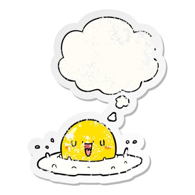 karikatür kızarmış yumurta ve sıkıntılı yıpranmış sticke olarak kabarcık düşündüm