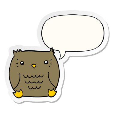 karikatür baykuş ve konuşma kabarcık etiket