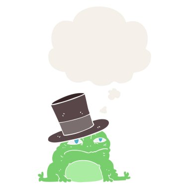 retro tarzı nda karikatür zengin kurbağa ve düşünce balonu