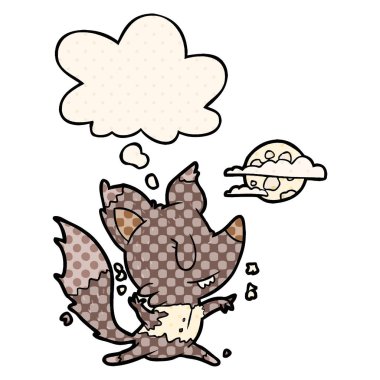 karikatür kurt adam ay ışığında değişen ve com kabarcık düşünce