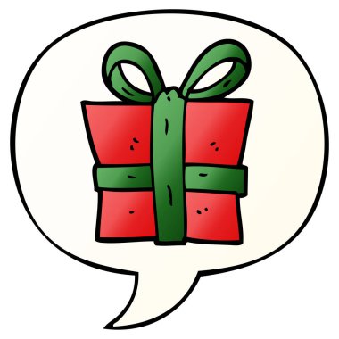 düzgün degrade tarzında karikatür hediye ve konuşma balonu