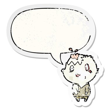 karikatür zombi ve konuşma balonu sıkıntılı etiket