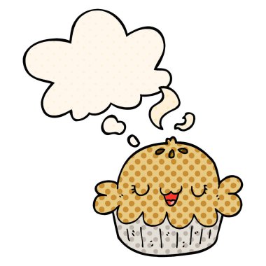 sevimli karikatür pasta ve çizgi roman tarzında kabarcık düşünce