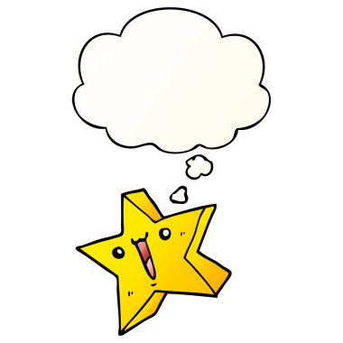 çizgi film mutlu yıldız ve pürüzsüz degrade tarzında düşünce balonu