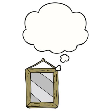 karikatür ayna ve düşünce balonu