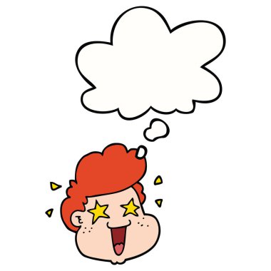 karikatür çocuk yüzü ve düşünce balonu